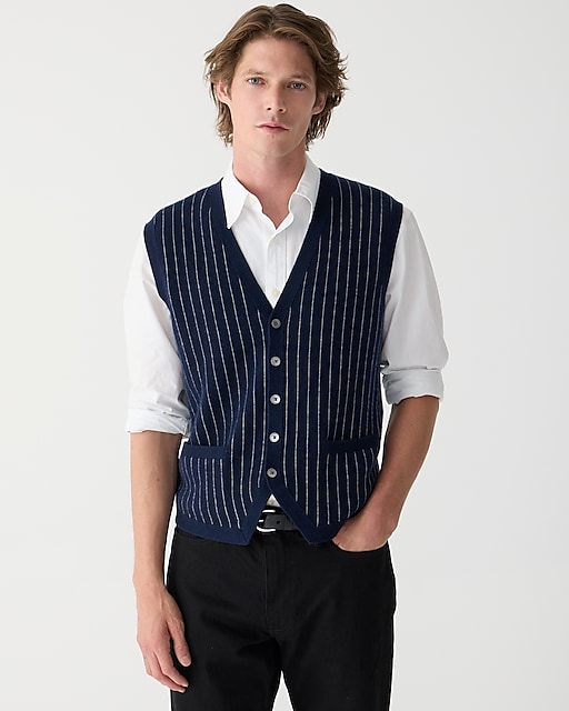 mens Cashmere-blend cardigan sweater-vest in pinstripe
