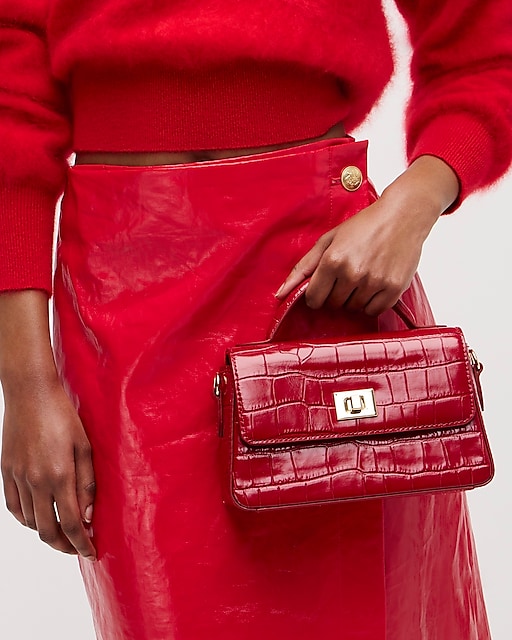 womens Small Edie top-handle bag in Italian croc-embossed leather